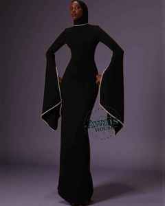 Awais HOUSE Black Modest Abaya High Neck Floor Length Extra Long Sleeve Beaded Polyester Women's Daily Wear Middle East Style - Product Image 6