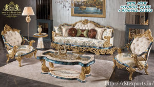 Juego de sofás de madera de teca tallada a mano para sala de estar, conjunto de sofás de aspecto único y Majestic para la sala de estar, artesanía india, conjunto de sofá dorado tradicional - Product Image 6