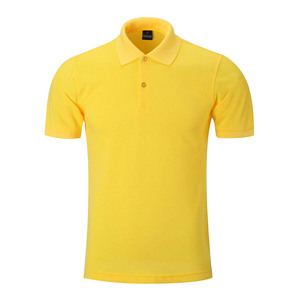 Chemise pour homme en piqué 100% coton jaune, manches courtes, unie, décontractée, respirante, tricotée, 220g, coupe classique - Product Image 1