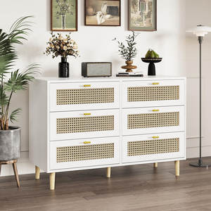 Commode Boho en bois naturel avec tiroirs en rotin pour chambre à coucher - Product Image 2