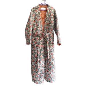 Albornoz de algodón con estampado de bloques, albornoz acolchado suave, camisón largo, ropa de playa, ropa de dormir - Product Image 1