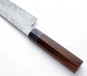 Couteau de chef artisanal en acier Damas Raindrop avec manche octogonal en bois – Outil de cuisine polyvalent - Product Image 5