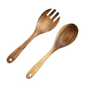 Bamboo salad <b>server</b> spoon fork set reusable wooden serving utensils for salad pasta fruit kitchen dining accessories - Product Image 5