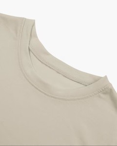 Men's Beige Short Sleeve O-Neck T-Shirt Regular Fit Casual Style 100% Cotton Jersey Fabric Solid Color Plain Dyed Knitted - Product Image 3
