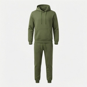 Conjunto Deportivo con Capucha para Hombre, Color Verde Oliva, Sudadera y Pantalones Largos de Color Sólido, Cierre con Cordón, Corte Regular - Product Image 1