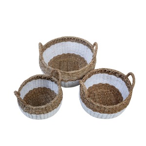 Set of 3 natural and ivory colored seagrass baskets Handmade Storage Basket Wholesale eco-friendly Made Viet Nam - Product Image 4