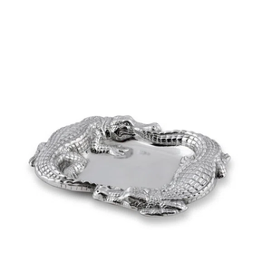 Elegante Bandeja Metálica Doble con Diseño de Cocodrilo, Niquelada, Organizador de Mesa con Motivo de Caimán, Centro de Mesa Exótico y Original para Almacenamiento - Product Image 1