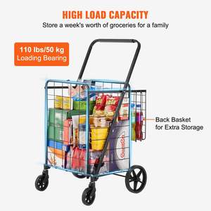 Jumbo Heavy Duty 110 LBS Carro de utilidad Carro de compras plegable Cestas dobles 360 Ruedas giratorias Carro de comestibles de gran capacidad - Product Image 3