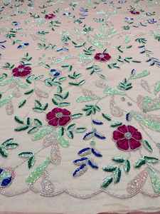 3D Floral Hand Embroidered <b>Net</b> Fabric Beads Sequins Crystal Center for Girls' Accessories Cross Style Weft Woven - Product Image 4