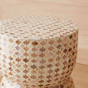 Tabourets sablier en treillis à quatre feuilles, mosaïque artisanale en nacre, petite table d'appoint pour la décoration du salon et de la chambre - Product Image 2