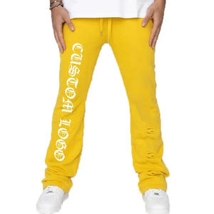 กางเกงวอร์มขาบานทรงใหม่สำหรับผู้ชาย น้ำหนักเบา สไตล์ลำลองแบบ Distressed - Product Image 4