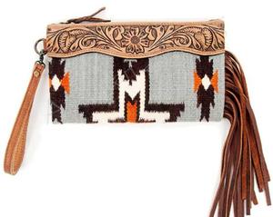 Genuine Tooled Leather Women's Wristlet Clutch with Fringe Waterproof Secure <b>Top</b> Zipper Closure Pearl Decoration - Product Image 6