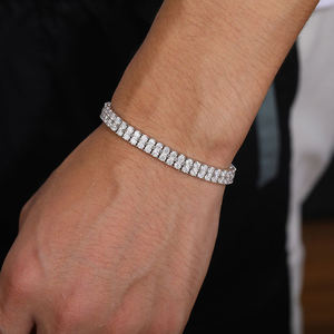 Luxury Men's 925 <b>Silver</b> Tennis Bracelet Round Brilliant Cut Moissanite Claw Setting Gold Plated Rhodium Plated Everyday Wear - Product Image 1