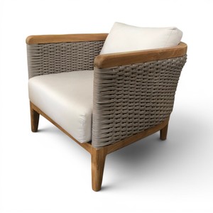 Sillón de Madera de Teca para Exteriores con Cojín de Cuerda Tejida, Diseño Contemporáneo, Muebles para el Hogar, Sala de Estar, Oficina en Casa, Hotel y Villa - Product Image 4
