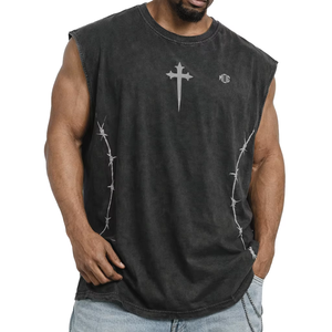 Camiseta sin mangas para hombre, estilo vintage, lavado ácido, oversize, streetwear, 100% algodón, con gráfico personalizado, fabricante OEM al por mayor - Product Image 1