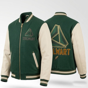 Veste universitaire unisexe Stalwart écologique coupe-vent en laine avec manches en cuir, logo brodé, décontractée, coupe droite, patchwork - Product Image 5
