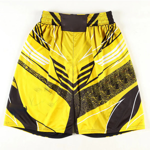 Shorts de boxe pour hommes LAMA INDUSTRIES, jaune et noir imprimé, taille élastique, respirant, polyester écologique, vêtements de combat - Product Image 1