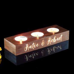 Support de lampe T en bois et résine de créateur, porte-bougie moderne rustique fait à la main pour la décoration du salon - Product Image 1