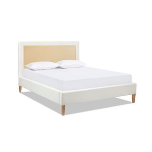 Letto a piattaforma Haley Queen imbottito in poliestere bianco antico con schienale in canna - Letti imbottiti - Product Image 4