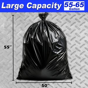 TH GB-032 55-65 Gallon Heavy Duty Black HDPE Trash <b>Bags</b> with Heat <b>Seal</b> for Commercial & Household Outdoor Use - Product Image 5