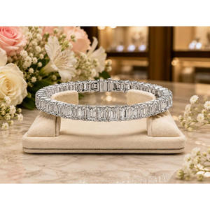 Pulsera de eslabones brillantes con diseño geométrico de piedras, tono plateado, para distribuidores y venta al por mayor - Product Image 2