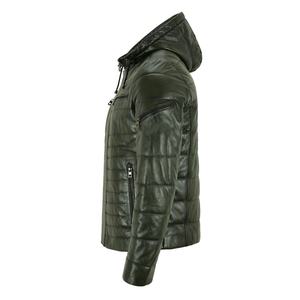 Veste en cuir de mouton matelassée verte pour homme Manteau matelassé à col montant et fermeture éclair Style hiver - Product Image 4