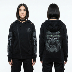 เสื้อฮู้ดดี้ผ้าหนา 500GSM สำหรับผู้หญิง สีฟ้าอมเขียว Abyssal Zone ลายกราฟิกกะโหลกเรือเดินสมุทร สไตล์ Deep Sea Subculture ทรงโอเวอร์ไซส์ - Product Image 4