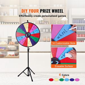 Ruleta de premios giratoria de 24 pulgadas con soporte ajustable en altura, 14 ranuras y pizarra de borrado en seco para eventos y juegos - Product Image 2