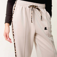 Pantalon de survêtement rose clair pour femme, coupe droite, avec bande latérale léopard, taille à cordon de serrage, décontracté, coupe ample, longueur cheville