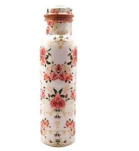 Unique Floral Pattern Metal <b>Water</b> <b>Bottle</b> With Wooden Lid Portable - Product Image 1