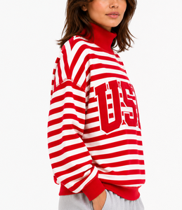 OEM Women's <b>Mock</b> <b>Neck</b> Sweatshirt 100% Cotton Greek Letter Gingham Embroidery Oversized Breathable Winter <b>Top</b> - Product Image 2