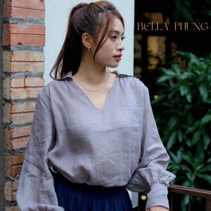 Exquis Ramie Lin Rayonne Mélange Femmes Blouses Élégant Conception Plissée Manches Volumineuses Haute Qualité Plaid Respirant - Product Image 2