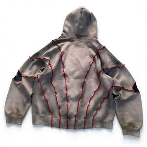 Sweat à capuche unisexe ample en coton épais de 450g, style streetwear américain, avec broderie œil et rayures personnalisées - Product Image 3