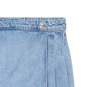 Jupe courte en jean de coton double épaisseur pour filles, coupe droite, taille élastique, avec panneau plissé latéral effet jupe - Décontractée, été - Product Image 3