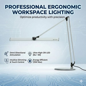 โคมไฟตั้งโต๊ะ LED, ระดับความสว่าง3ระดับ, แสงทางอ้อม, สวิงอาร์ม - Product Image 1