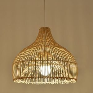Lámpara colgante de bambú estilo bohemio hecha a mano, de ratán tejido, para comedor - Product Image 1