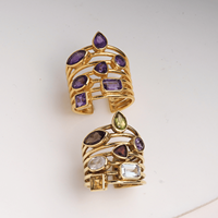 Anillo de diseño moderno, hecho a mano, de latón ajustable, con múltiples gemas naturales y amatista, para mujer, al por mayor