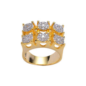Bague de cocktail unisexe de luxe AMBER JEWELS T-4193, plaquée or, sertie de moissanite, style hip-hop, bijou statement - Product Image 1
