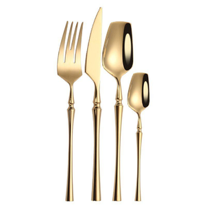 Elegant gold <b>flatware</b> with sleek squared ends. Luxurious, modern, and striking For Kitchen Dining Table And Restaurants servings - Product Image 1