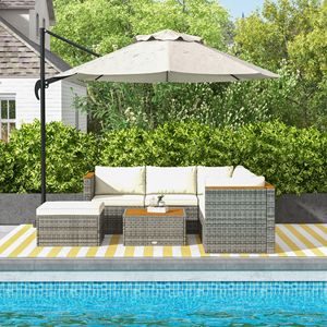 Set Divano Sezionale in Rattan PE a 7 Pezzi con Cuscini, Mobili da Esterno per Patio, Include Tavolino da Caffè, Colore Bianco - Product Image 2