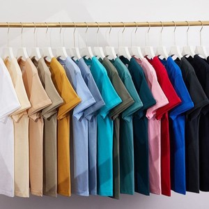 เสื้อยืดคอกลมแขนสั้นทรงหลวมผ้าฝ้ายแท้สีพื้นสำหรับผู้ชาย น้ำหนัก 230 กรัม ราคาโรงงานจากบังกลาเทศและจีน - Product Image 1