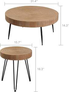 Farmhouse Round Coffee Modern Natural Wood Finished Cocktail Side End <b>Tables</b> for Living Room Decor - Product Image 4