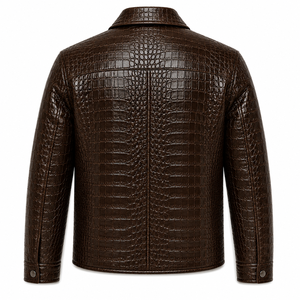 Chaqueta de Cuero de Oveja 100% Genuino de Lujo |   Chaqueta de Cuero Premium para Hombre con Logotipo Grabado en Relieve de Cocodrilo Marrón Personalizada para Invierno | OEM ODM - Product Image 6