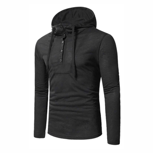 Camiseta de Manga Larga con Capucha para Hombre, Color Sólido, Cierre de Botones, Corte Ajustado, Informal, Tejido de Punto, Algodón, Otoño 2026 - Product Image 6