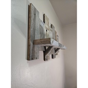 Reclaimed Teak Wood Industrial Asymmetrical Floating Wall <b>Shelf</b> | Single Tier Living Room Storage & Gallery Display - Product Image 1