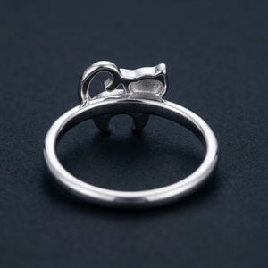Anillo de Plata de Ley 925 con Esmalte de Gato Blanco y Rojo, Diseño de Gatito, Joyería de Moda, Regalo para Mujeres y Niñas - Product Image 3