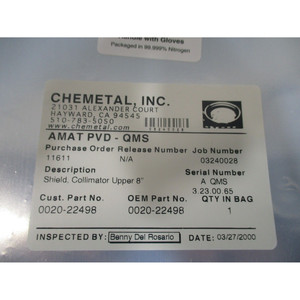 AMAT 0020-22498 SHIELD, COLLIMATOR UPPER 8, 112387 - Equipo y piezas de semiconductores de confianza de la marca global Legacy - Product Image 1