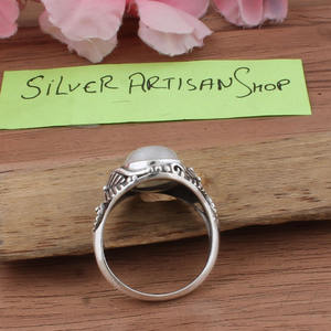 Vintage Moonstone <b>Ring</b> for Women Silver Rainbow Moonstone Celestial Jewelry <b>Boho</b> Style Blue Flash Moonstone Statement <b>Ring</b> - Product Image 4