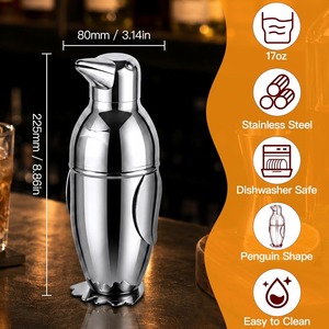 Shaker à cocktails fantaisie en forme de pingouin, fabriqué en métal poli avec un passoire intégré pour une mixologie et des soirées impeccables - Product Image 6