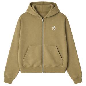 Conjunto de Sudadera con Capucha y Cremallera con Ribete en Contraste y Pantalones Jogger para Hombre, Ropa Deportiva Casual de Algodón en Verde Oliva - Product Image 1